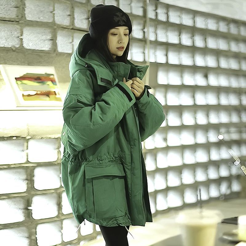 アウターダウンジャケットコート厚手ジャケット 流行り フード付き こうぐふう 裹起毛厚手 韓国版はデザイン感がゆったりしている セミロング 冬新作日系ダウンコットンジャケット 百掛け 快適 コーデ