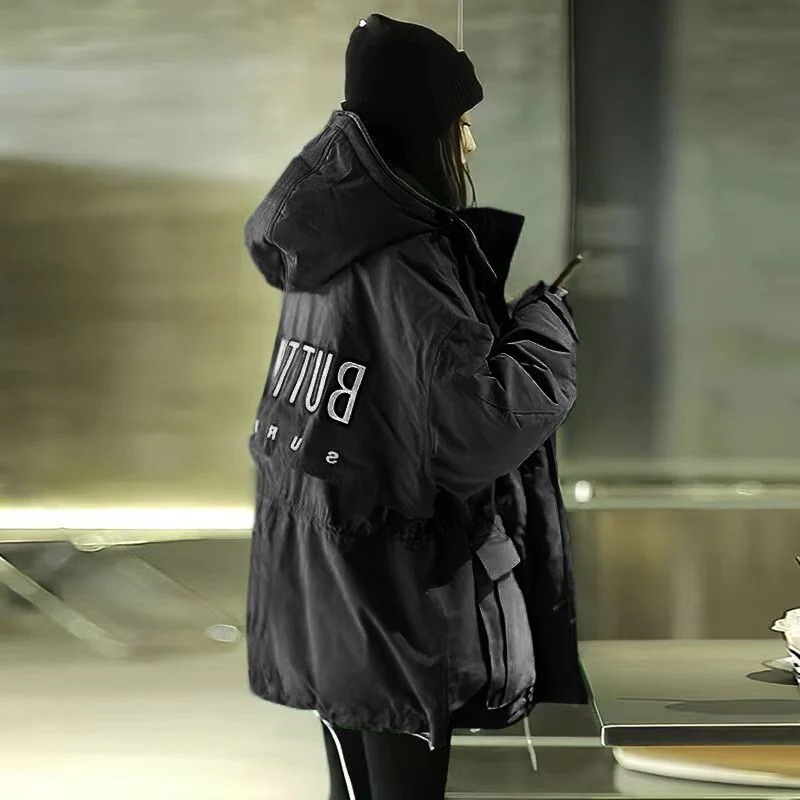 アウターダウンジャケットコート厚手ジャケット 流行り フード付き こうぐふう 裹起毛厚手 韓国版はデザイン感がゆったりしている セミロング 冬新作日系ダウンコットンジャケット 百掛け 快適 コーデ