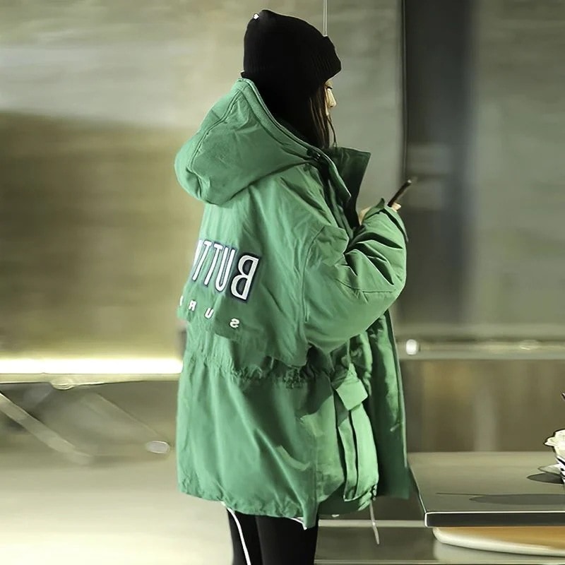 アウターダウンジャケットコート厚手ジャケット 流行り フード付き こうぐふう 裹起毛厚手 韓国版はデザイン感がゆったりしている セミロング 冬新作日系ダウンコットンジャケット 百掛け 快適 コーデ