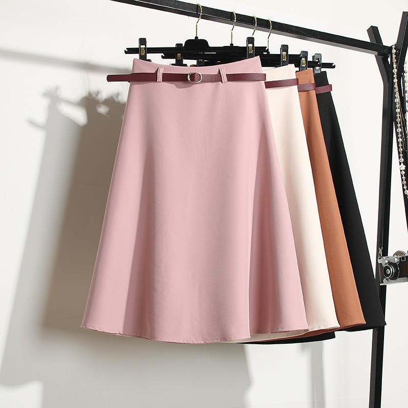 スカート フレアスカート 膝下 Aライン ベルト ポリエステル かわいい 可愛い きれいめ シンプル 上品 おしゃれ お洒落 可愛い 女子 こなれ感 ラブリー キュート ガーリー
