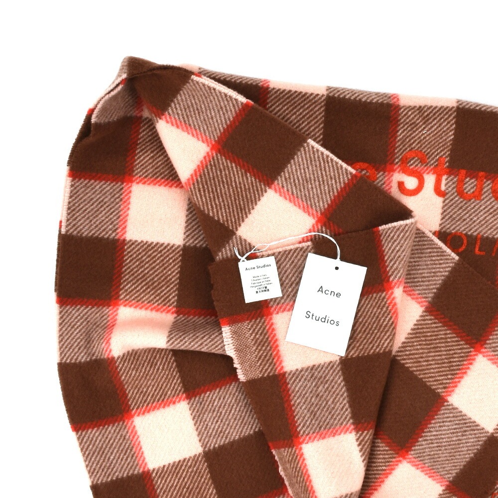 アクネストゥディオズ Acne Studios CA0026-AEV000 SCARF BROWN/PINK ロゴチェック スカーフ ストール ブラウン ピンク レディース[ca0026-aev000 アクネストゥディオズ Acne Studios CA0026-AEV000 SCARF BROWN/PINK ロゴチェック スカーフ ストール ブラウン ピンク レディース[ca0026-aev000