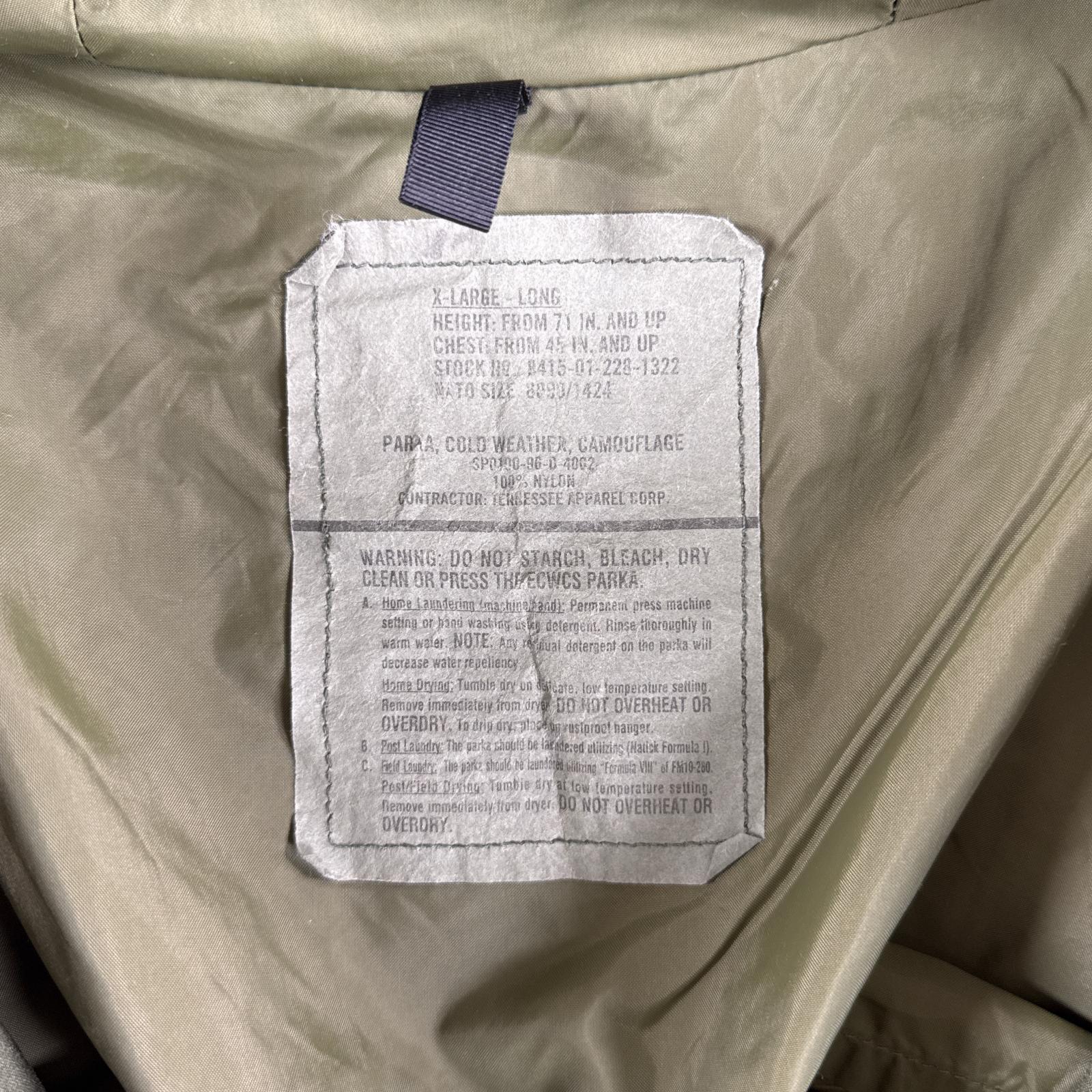 古着 90s/90年代 ヴィンテージ ミリタリージャケット ECWCS GORE-TEX ウッドランドカモ ゴアテックスパーカー 米軍 実物 Xlarge long メンズ