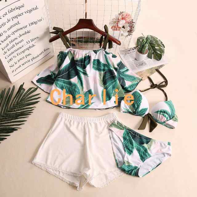 水着 レディース 20代 30代 40代 50代 ママ 体型カバー タンキニ ショートパンツ Tシャツ ラッシュガード 4点セット