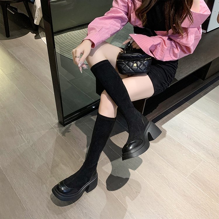 黒 スエード ロングブーツ 厚底 23.5 美品 ＋DIANA ストレッチブーツ