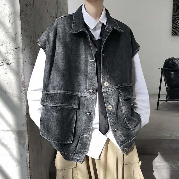 Qoo10] デニムベスト メンズ ベスト デニム サ