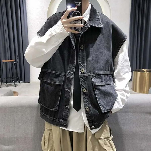 Qoo10] デニムベスト メンズ ベスト デニム サ