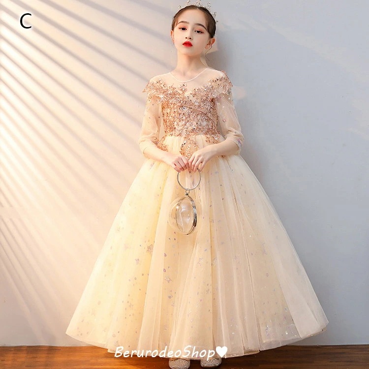 【TIME HOLDER】子供ドレス パープル ロングドレス ピアノ発表会 ドレス 女の子 フォーマル 女児ドレス スパンコール キレイめ 演奏会ドレス ロング キッズドレス シャンパン色 子どもドレ