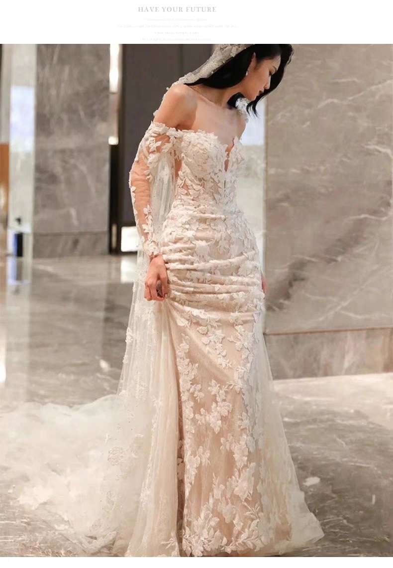 パーティードレス 刺繍 マーメイド/Aライン 花嫁ロングドレス エンパイア 結婚式 服 二次会 エレガント 細身 演奏会 卒業式 春コーデ 姫系hs3394 マーメイドライン♡お花オフショルダー刺繍ロングドレス 結婚式