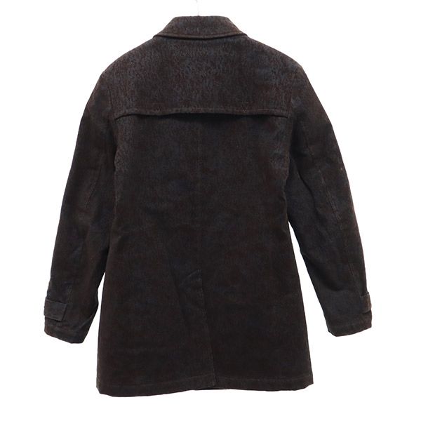 フロッキープリント ステンカラーコート L ブルー×ブラウン 裏キルティング 中綿 メンズ