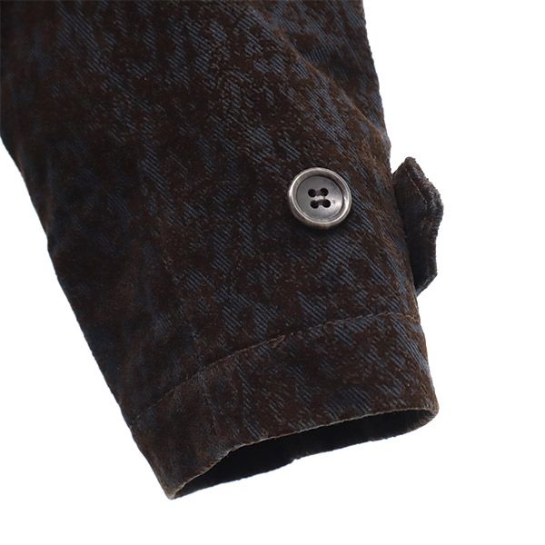 フロッキープリント ステンカラーコート L ブルー×ブラウン 裏キルティング 中綿 メンズ