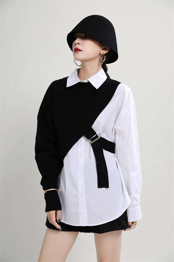 ニットベスト ブラウスセット 変形デザイン アシンメトリー トップス レディース ニットベスト ブラウス シャツ レディース 春 トップス 長袖 ニット ベスト 2点セット レイヤード 重ね着 モード ニットベスト ブラウスセット 変形デザイン アシンメトリー トップス レディース ニットベスト ブラウス シャツ レディース 春 トップス 長袖 ニット ベスト 2点セット レイヤード 重ね着 モード