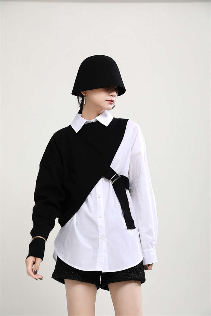 ニットベスト ブラウスセット 変形デザイン アシンメトリー トップス レディース ニットベスト ブラウス シャツ レディース 春 トップス 長袖 ニット ベスト 2点セット レイヤード 重ね着 モード ニットベスト ブラウスセット 変形デザイン アシンメトリー トップス レディース ニットベスト ブラウス シャツ レディース 春 トップス 長袖 ニット ベスト 2点セット レイヤード 重ね着 モード