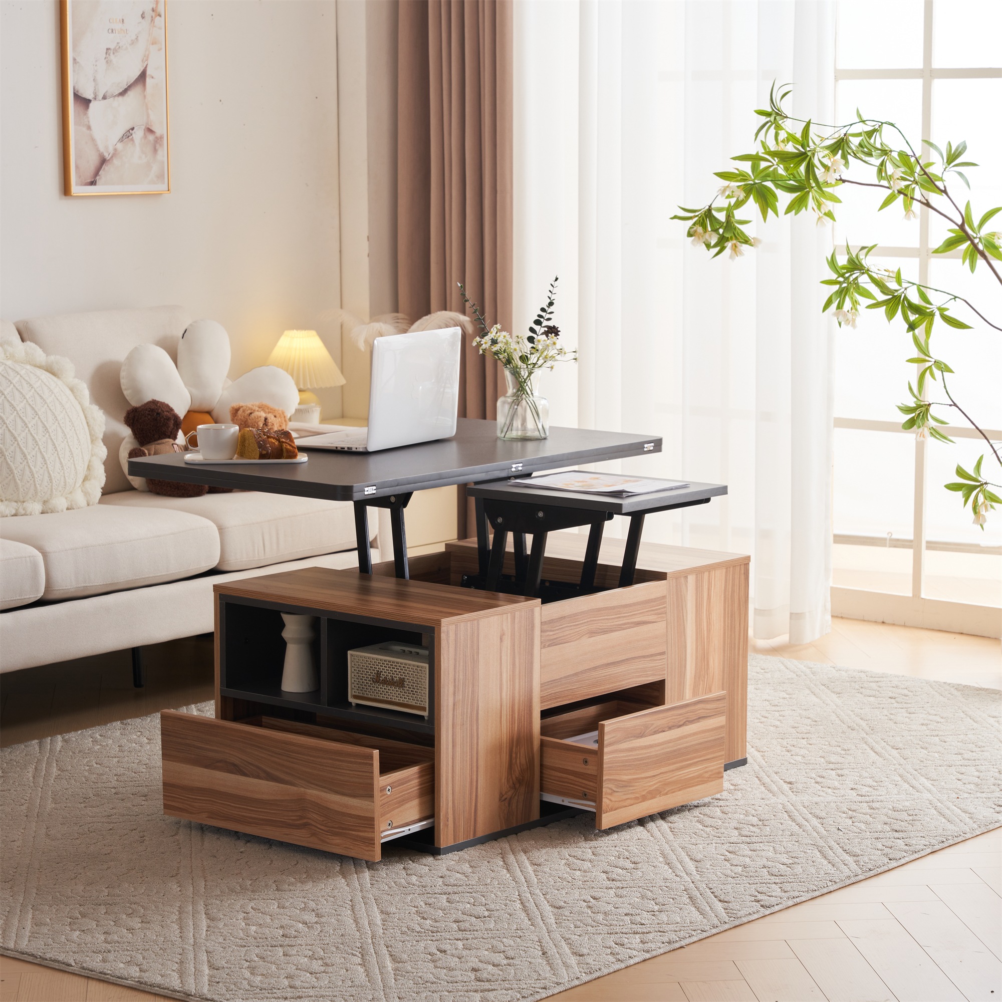 【国内で発送&送·料·無·料】テーブル センターテーブル 高さ調節可能 昇降式テーブル 幅100 天板昇降 折りたたみ ダイニングテーブル【ナチュラル】318 多機能 引出し 【国内で発送&送·料·無·料】テーブル センターテーブル 高さ調節可能 昇降式テーブル 幅100 天板昇降 折りたたみ ダイニングテーブル【ナチュラル】318 多機能 引出し