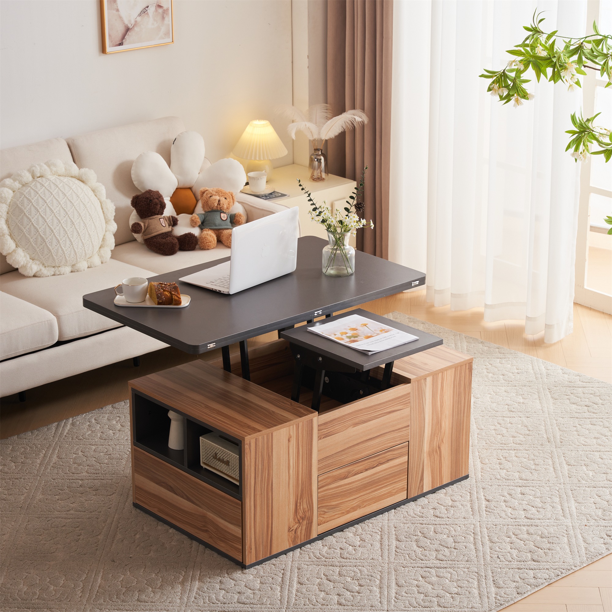 【国内で発送&送·料·無·料】テーブル センターテーブル 高さ調節可能 昇降式テーブル 幅100 天板昇降 折りたたみ ダイニングテーブル【ナチュラル】318 多機能 引出し 【国内で発送&送·料·無·料】テーブル センターテーブル 高さ調節可能 昇降式テーブル 幅100 天板昇降 折りたたみ ダイニングテーブル【ナチュラル】318 多機能 引出し