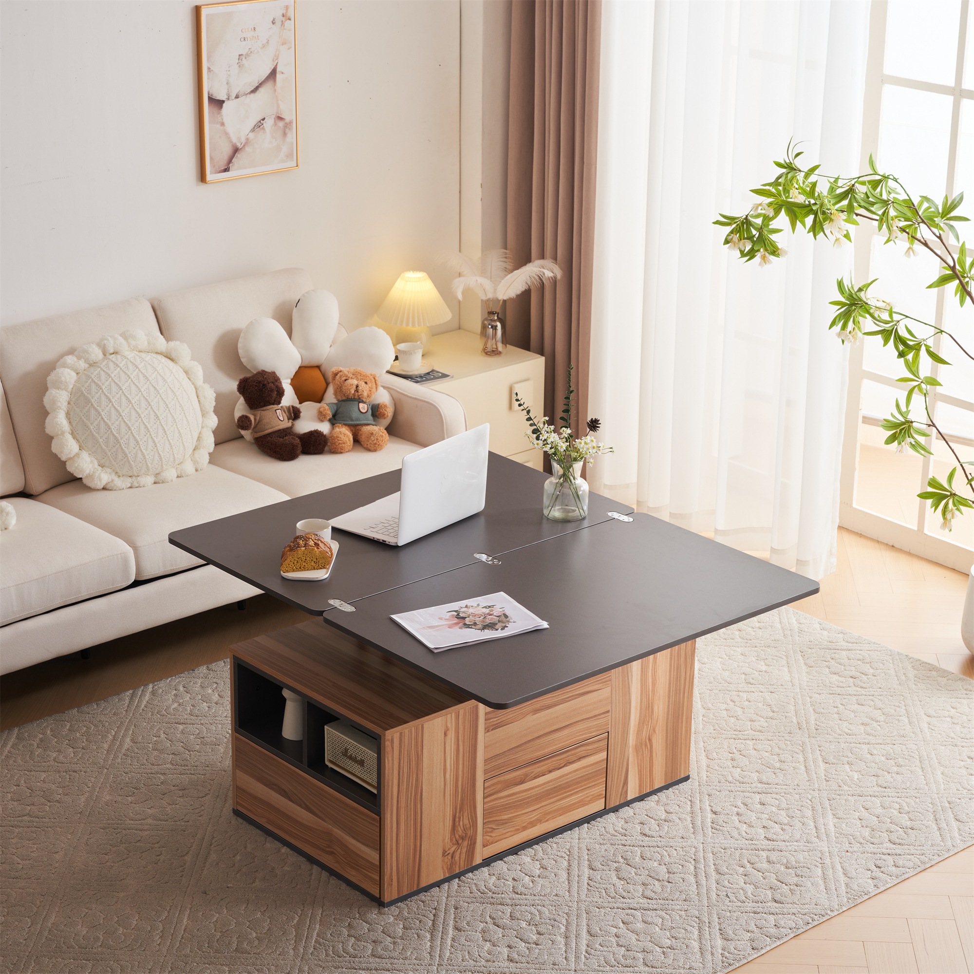 【国内で発送&送·料·無·料】テーブル センターテーブル 高さ調節可能 昇降式テーブル 幅100 天板昇降 折りたたみ ダイニングテーブル【ナチュラル】318 多機能 引出し 【国内で発送&送·料·無·料】テーブル センターテーブル 高さ調節可能 昇降式テーブル 幅100 天板昇降 折りたたみ ダイニングテーブル【ナチュラル】318 多機能 引出し