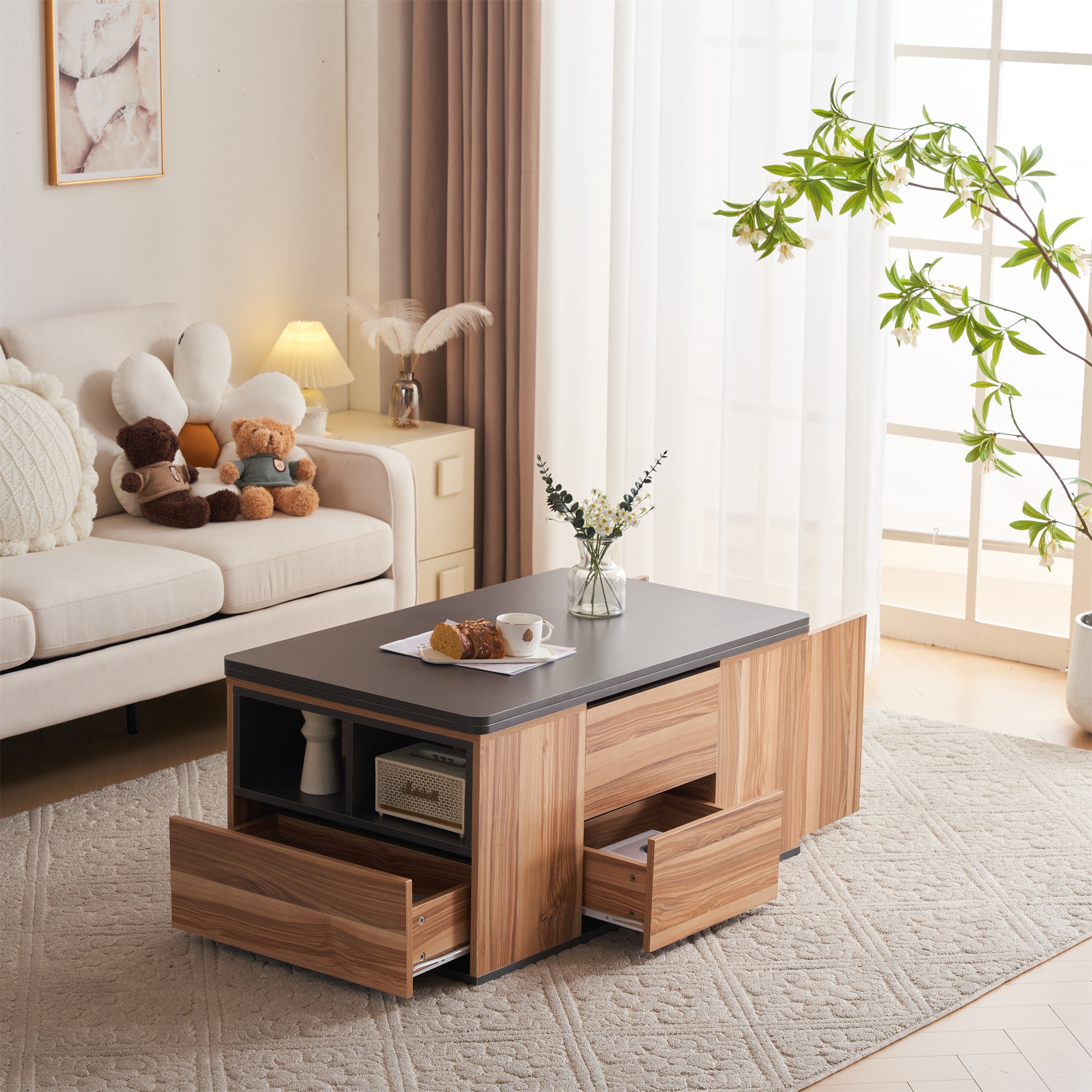 【国内で発送&送·料·無·料】テーブル センターテーブル 高さ調節可能 昇降式テーブル 幅100 天板昇降 折りたたみ ダイニングテーブル【ナチュラル】318 多機能 引出し 【国内で発送&送·料·無·料】テーブル センターテーブル 高さ調節可能 昇降式テーブル 幅100 天板昇降 折りたたみ ダイニングテーブル【ナチュラル】318 多機能 引出し