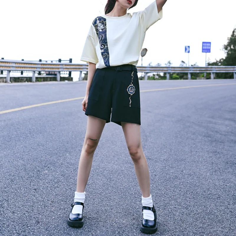 ショートパンツ 黒 レディース 刺繍 ボトムス 蓮 短パン 夏 ショートパンツ 黒 レディース 刺繍 ボトムス 蓮 短パン 夏