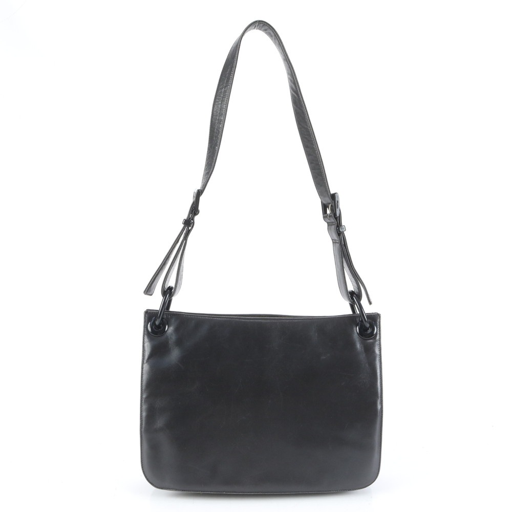 美品 レザー×ナイロン ショルダーバッグ 肩掛け トート ハンド ブラック 黒 レディース RUE CQ20-7 中古