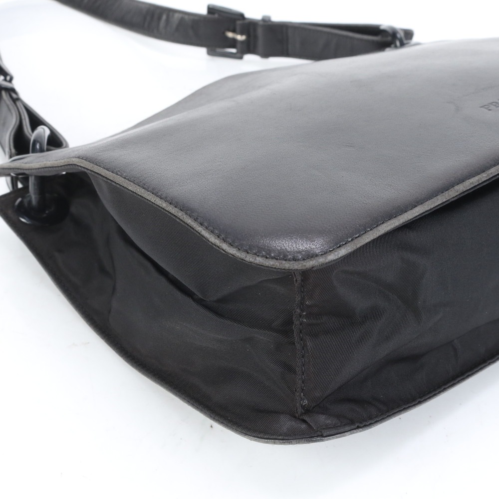 美品 レザー×ナイロン ショルダーバッグ 肩掛け トート ハンド ブラック 黒 レディース RUE CQ20-7 中古