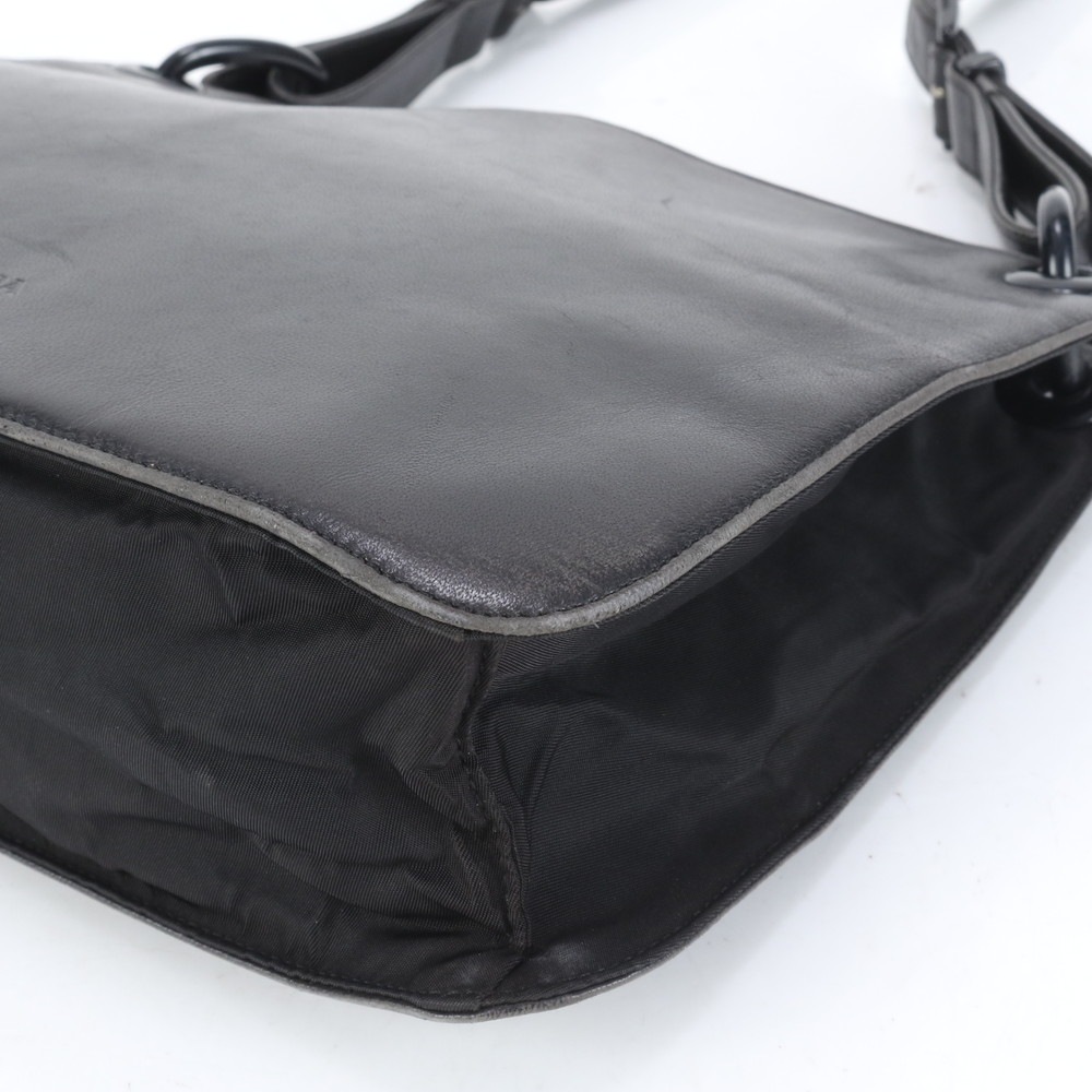 美品 レザー×ナイロン ショルダーバッグ 肩掛け トート ハンド ブラック 黒 レディース RUE CQ20-7 中古