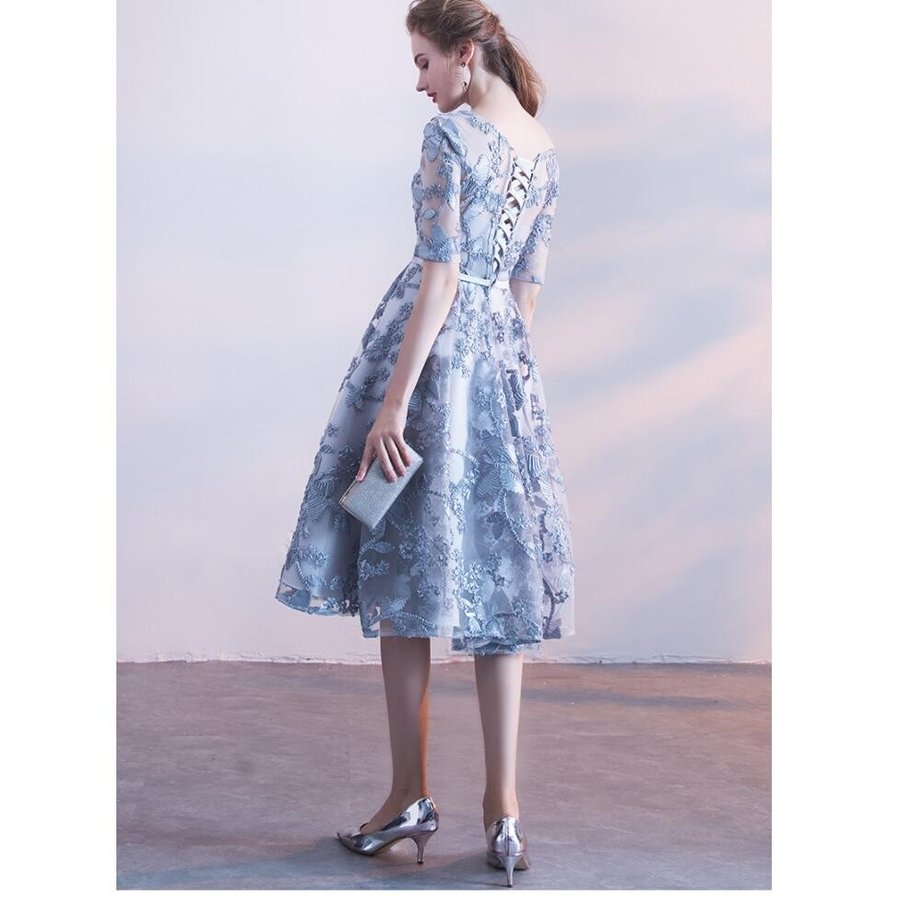 Aライン 袖あり パーティードレス ミモレドレス 結婚式 ドレス ワンピース 二次会 ウエディングド Aライン 袖あり パーティードレス ミモレドレス 結婚式 ドレス ワンピース 二次会 ウエディングド