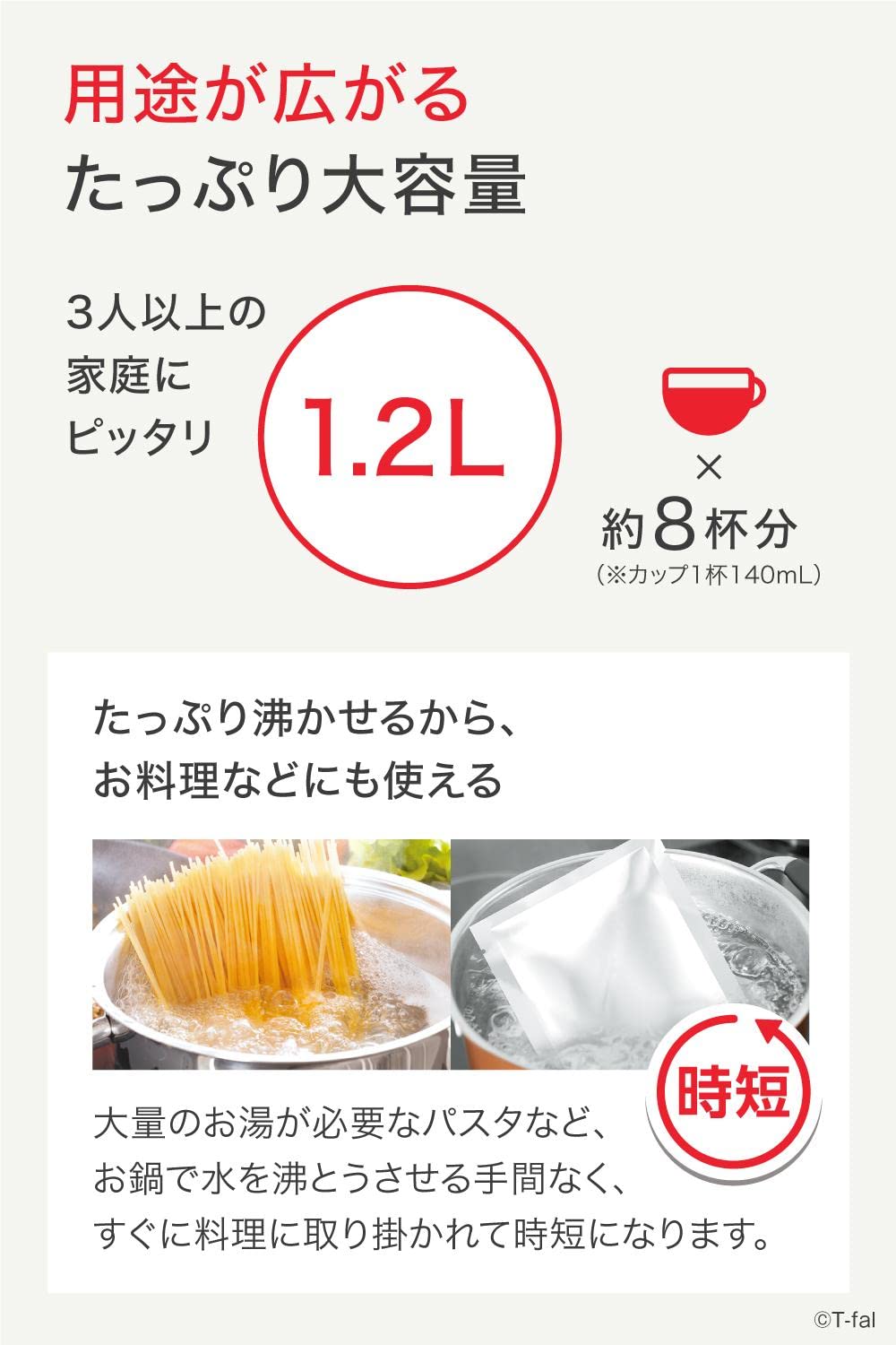 ティファール 電気ケトル 1.2L たっぷり大容量 「ジャスティン プラスブラック」 KO4908JP