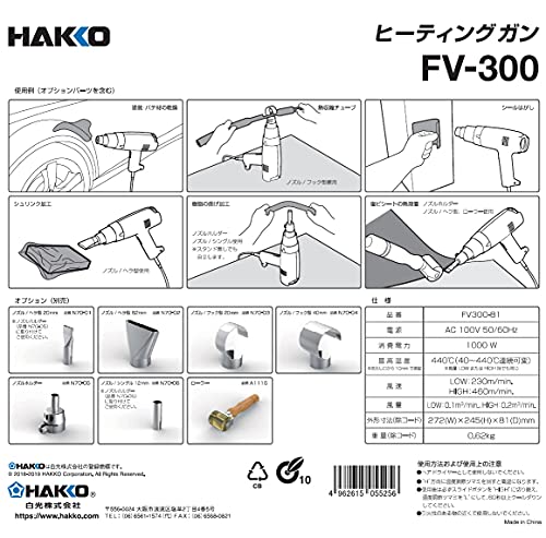 白光(HAKKO) ヒーティングガン 工業用ドライヤー 温度風量可変タイプ FV300-81