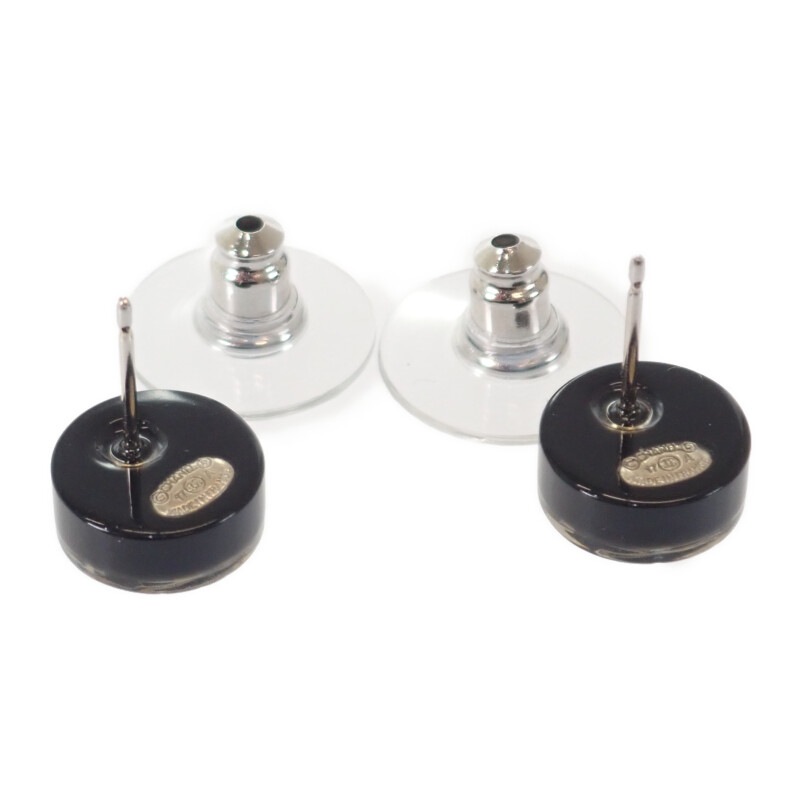 CC ラウンド 17A ピアス ラインストーン ブラック シルバー金具 レディース【ABランク】