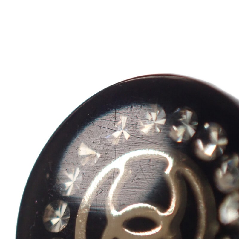 CC ラウンド 17A ピアス ラインストーン ブラック シルバー金具 レディース【ABランク】