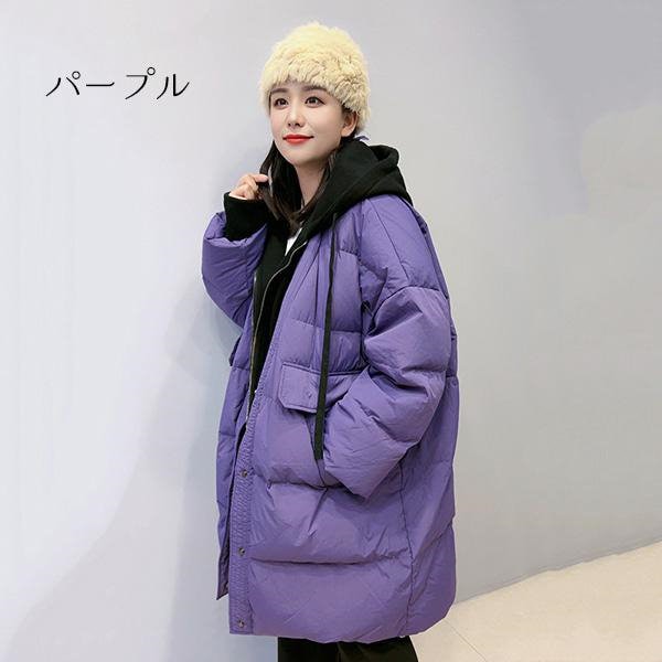 大きいサイズ【TO BE CHIC】フード付きダウンジャケット　パープル　42 Qoo10] 軽量 ベンチコート 大きめ ゆったり フ