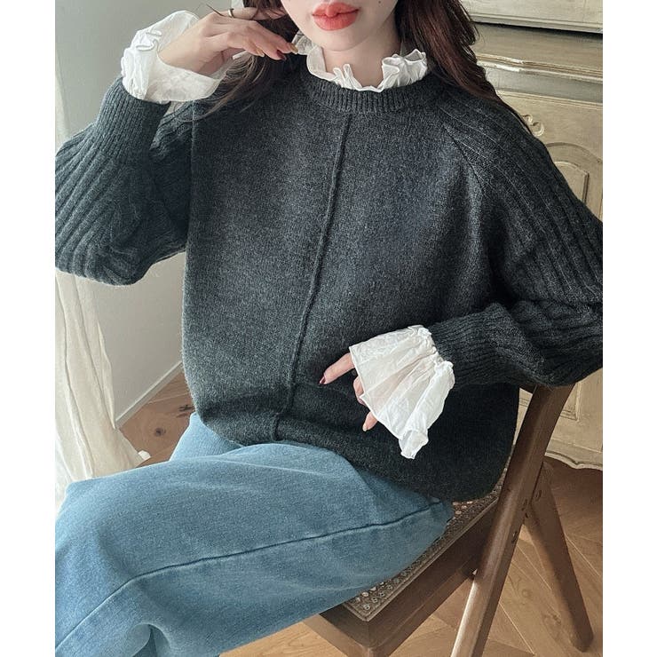 Meiru 袖リブラグラン切替ニット Meiru 袖リブラグラン切替ニット