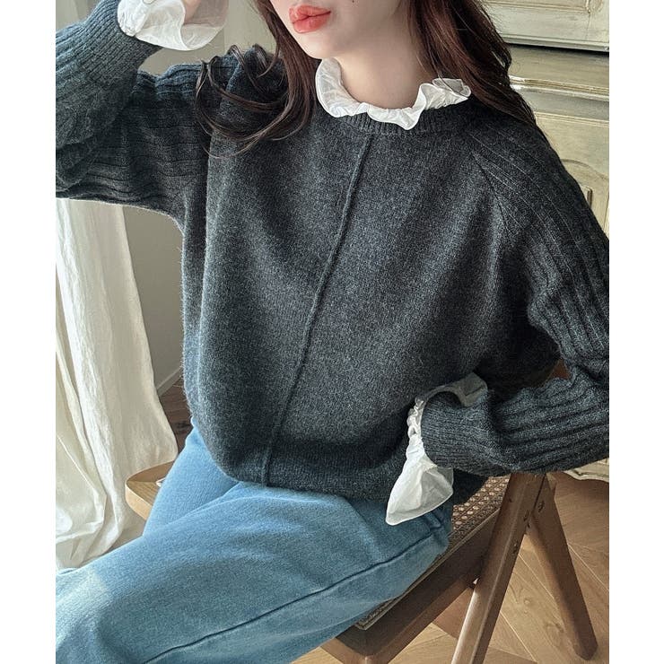 Meiru 袖リブラグラン切替ニット Meiru 袖リブラグラン切替ニット