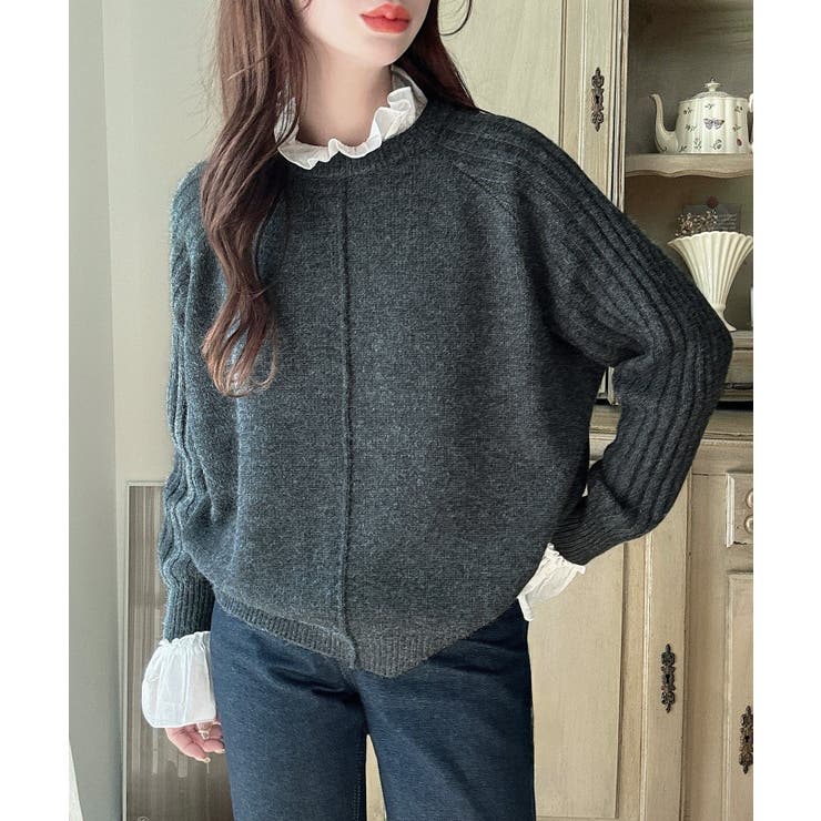 Meiru 袖リブラグラン切替ニット Meiru 袖リブラグラン切替ニット