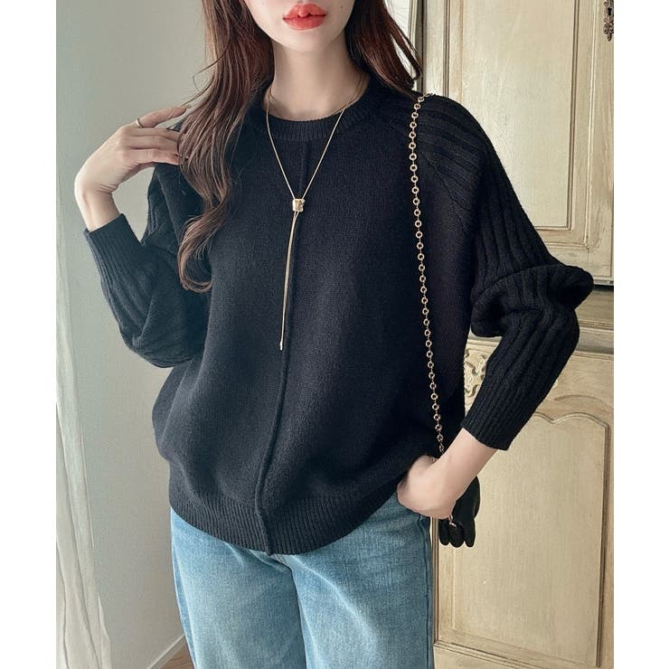 Meiru 袖リブラグラン切替ニット Meiru 袖リブラグラン切替ニット