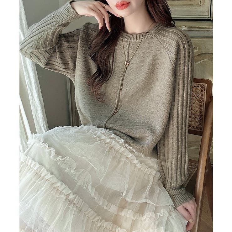 Meiru 袖リブラグラン切替ニット Meiru 袖リブラグラン切替ニット