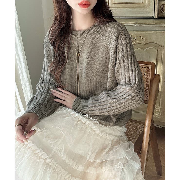 Meiru 袖リブラグラン切替ニット Meiru 袖リブラグラン切替ニット