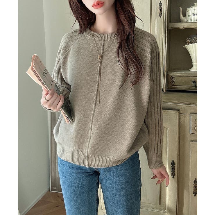 Meiru 袖リブラグラン切替ニット Meiru 袖リブラグラン切替ニット