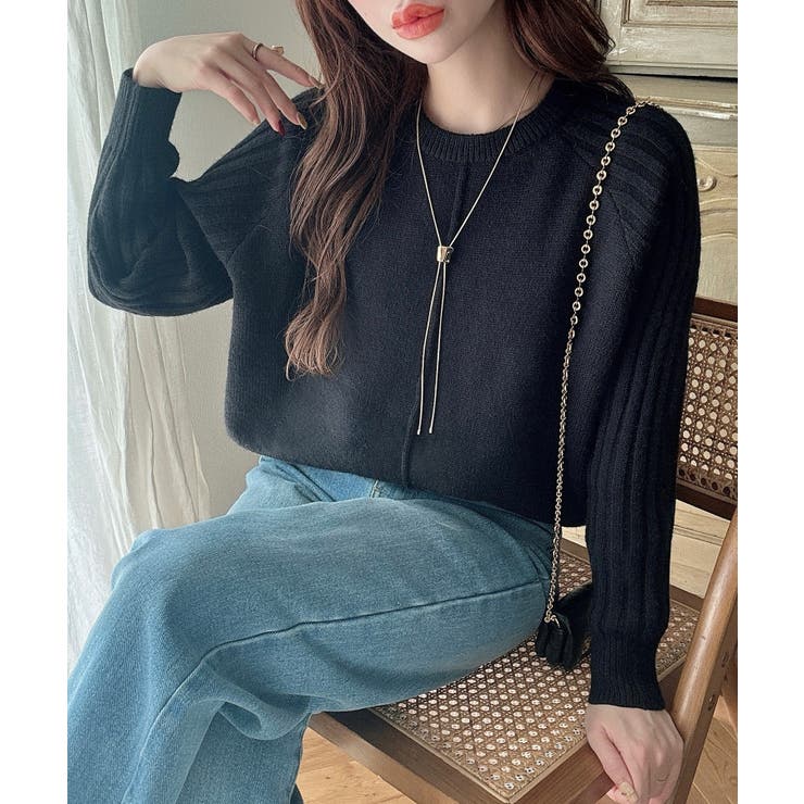 Meiru 袖リブラグラン切替ニット Meiru 袖リブラグラン切替ニット