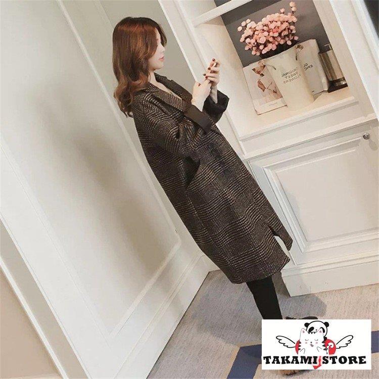 万能流行感 コート ロング丈 オシャレ ジャケット チェック柄 韓国風 アウター 通勤 春秋 定番コート レディース チェスターコート ラシャコート 40代 万能流行感 コート ロング丈 オシャレ ジャケット チェック柄 韓国風 アウター 通勤 春秋 定番コート レディース チェスターコート ラシャコート 40代