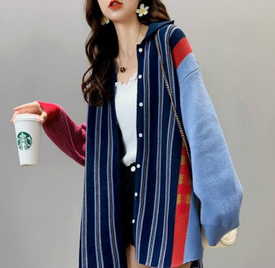 大得価低価 ストライプ柄 ブラック カーディガン マ : レディース服 高品質安い