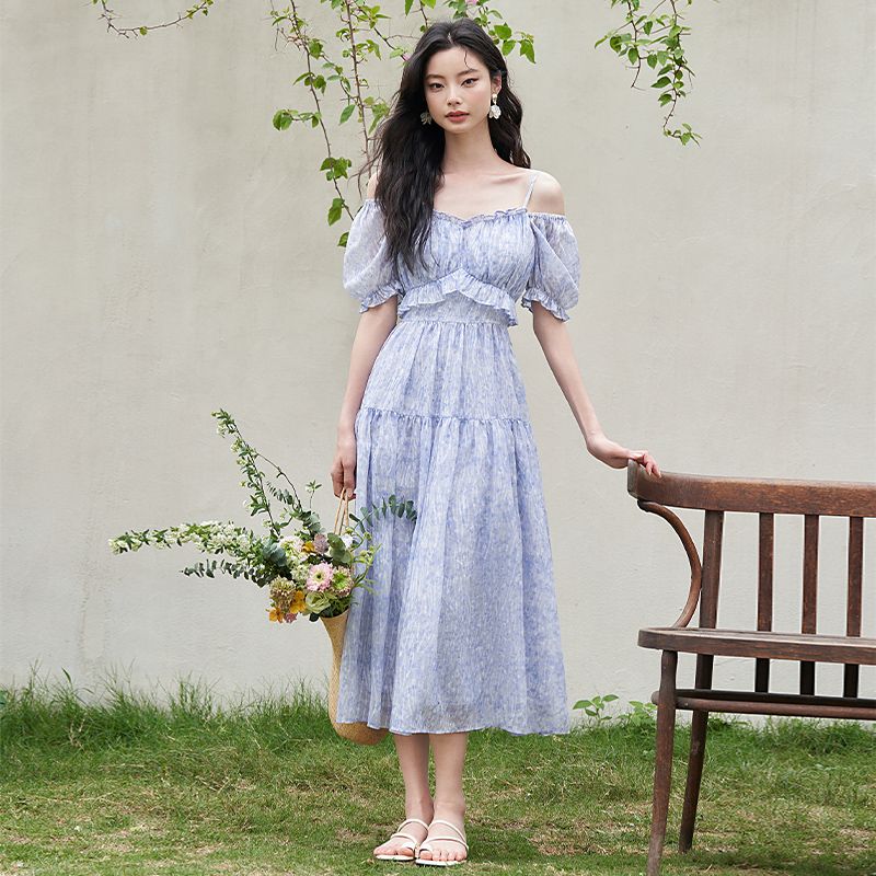 フレンチ フラワープリント オフショルダーワンピース 2025夏新作 テクスチャー レトロティードレス ワンピース ワンピース レディース ロングワンピース ワンピース 夏 パーティードレス 韓国 ワ フレンチ フラワープリント オフショルダーワンピース 2025夏新作 テクスチャー レトロティードレス ワンピース ワンピース レディース ロングワンピース ワンピース 夏 パーティードレス 韓国 ワ