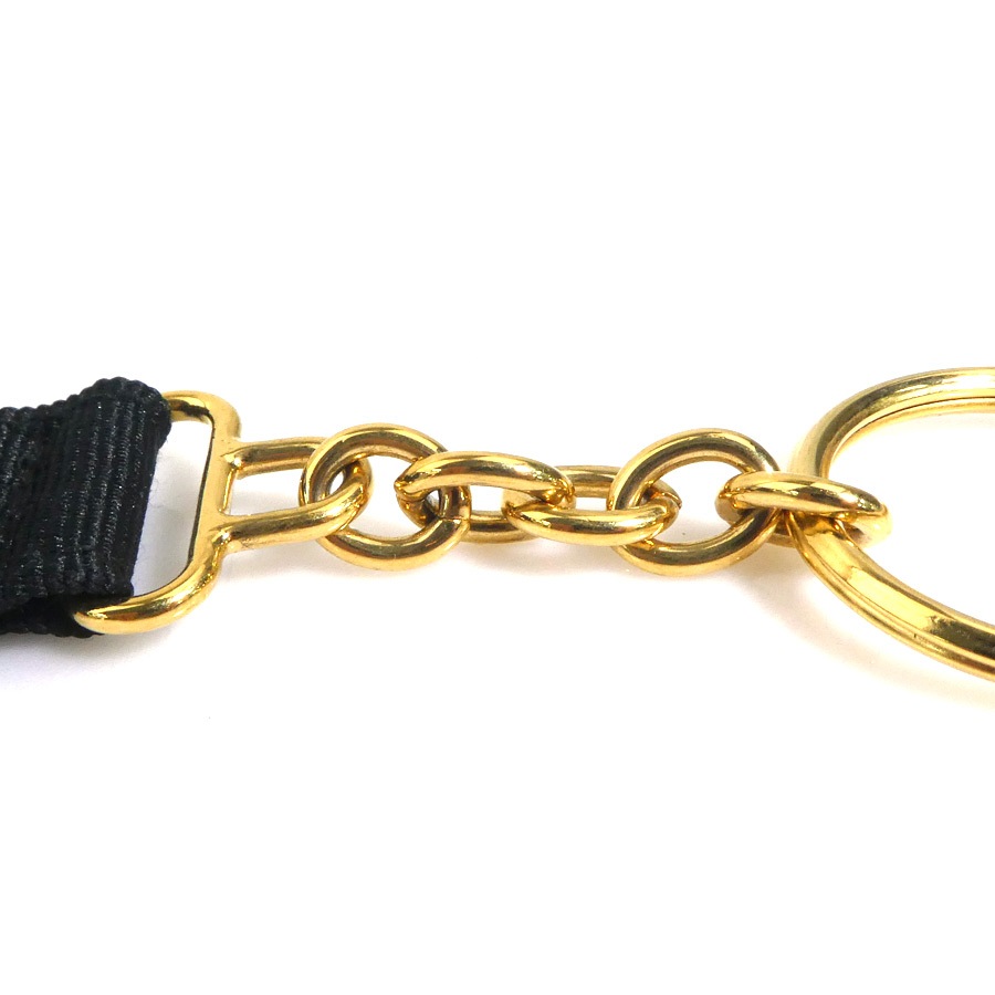 サルヴァトーレフェラガモ Salvatore Ferragamo キーリング キーホルダー ヴァラリボン キャンバス/メタル ブラック/ゴールド レディース e60050a