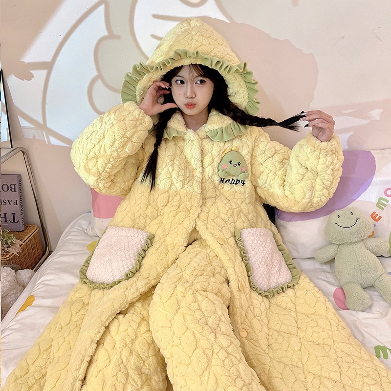 新しい冬の寝衣の女性は綿を挟んだ秋冬のサンゴのパジャマ恐竜のかわいい家庭服を厚くした 新しい冬の寝衣の女性は綿を挟んだ秋冬のサンゴのパジャマ恐竜のかわいい家庭服を厚くした