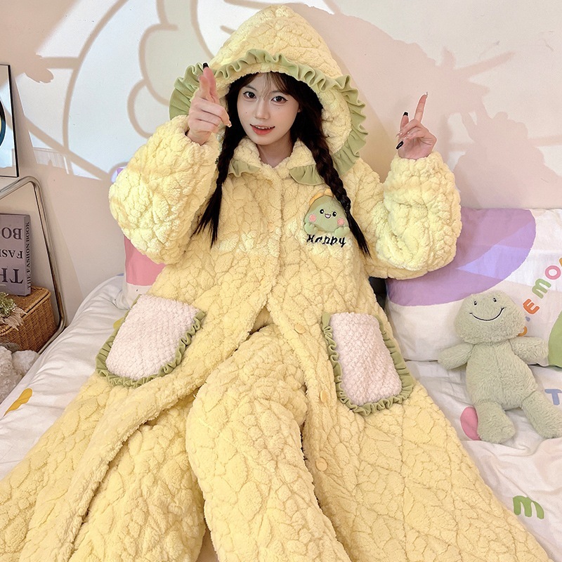 新しい冬の寝衣の女性は綿を挟んだ秋冬のサンゴのパジャマ恐竜のかわいい家庭服を厚くした 新しい冬の寝衣の女性は綿を挟んだ秋冬のサンゴのパジャマ恐竜のかわいい家庭服を厚くした
