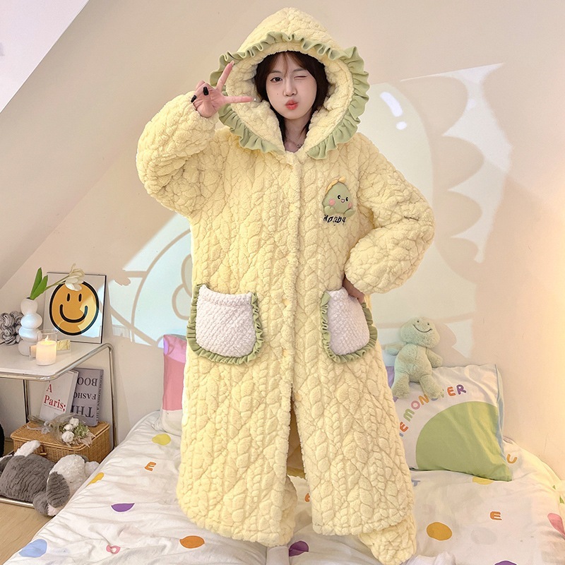 新しい冬の寝衣の女性は綿を挟んだ秋冬のサンゴのパジャマ恐竜のかわいい家庭服を厚くした 新しい冬の寝衣の女性は綿を挟んだ秋冬のサンゴのパジャマ恐竜のかわいい家庭服を厚くした