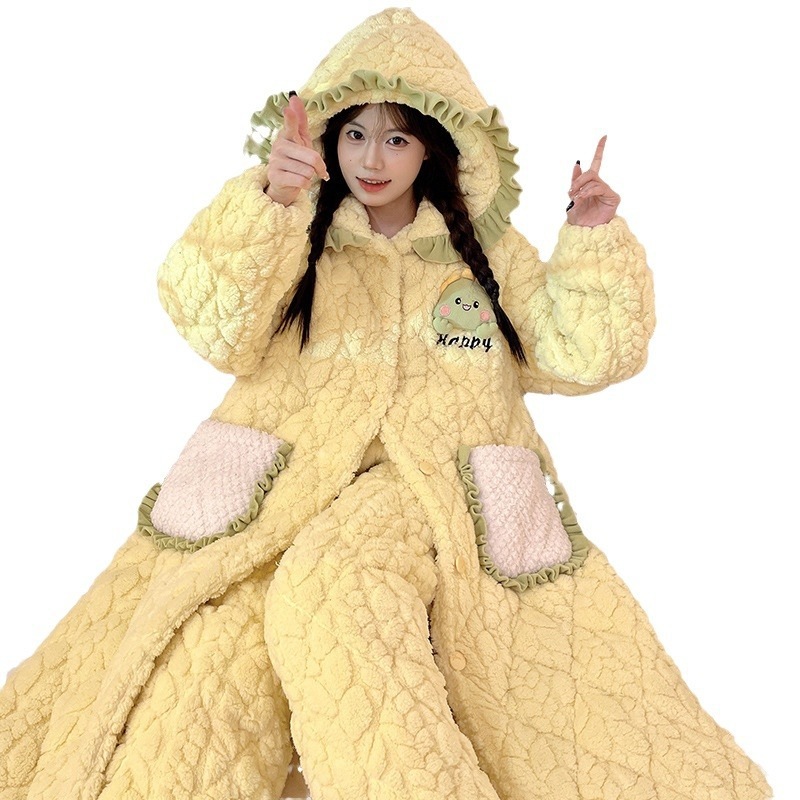 新しい冬の寝衣の女性は綿を挟んだ秋冬のサンゴのパジャマ恐竜のかわいい家庭服を厚くした 新しい冬の寝衣の女性は綿を挟んだ秋冬のサンゴのパジャマ恐竜のかわいい家庭服を厚くした
