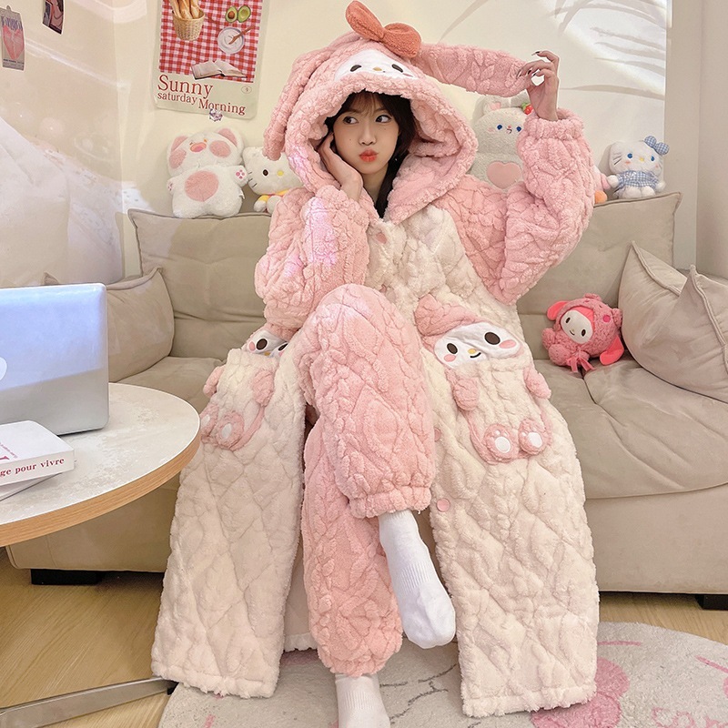 新しい冬の寝衣の女性は綿を挟んだ秋冬のサンゴのパジャマ恐竜のかわいい家庭服を厚くした 新しい冬の寝衣の女性は綿を挟んだ秋冬のサンゴのパジャマ恐竜のかわいい家庭服を厚くした