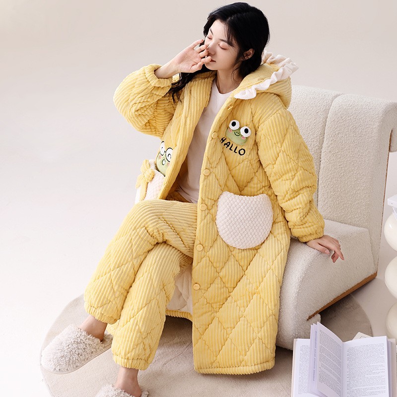 新しい冬の寝衣の女性は綿を挟んだ秋冬のサンゴのパジャマ恐竜のかわいい家庭服を厚くした 新しい冬の寝衣の女性は綿を挟んだ秋冬のサンゴのパジャマ恐竜のかわいい家庭服を厚くした