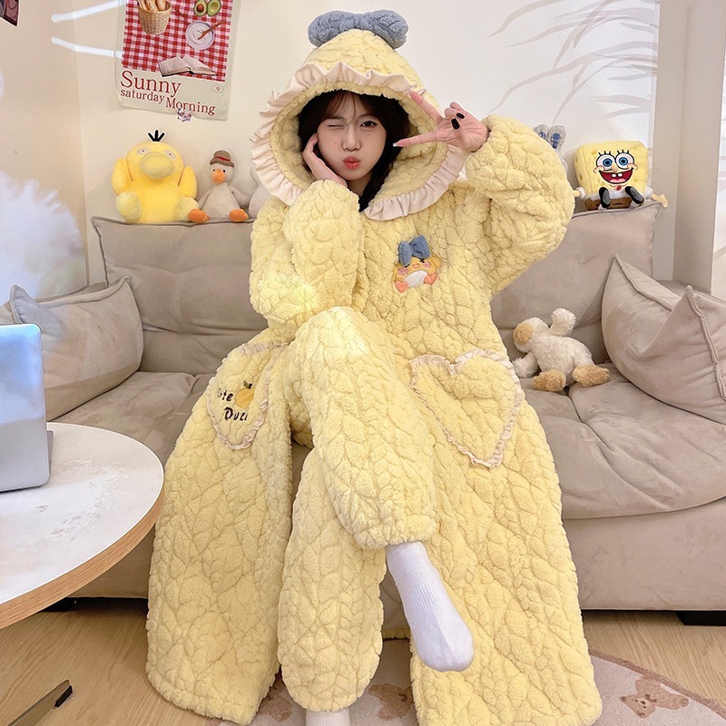 新しい冬の寝衣の女性は綿を挟んだ秋冬のサンゴのパジャマ恐竜のかわいい家庭服を厚くした 新しい冬の寝衣の女性は綿を挟んだ秋冬のサンゴのパジャマ恐竜のかわいい家庭服を厚くした