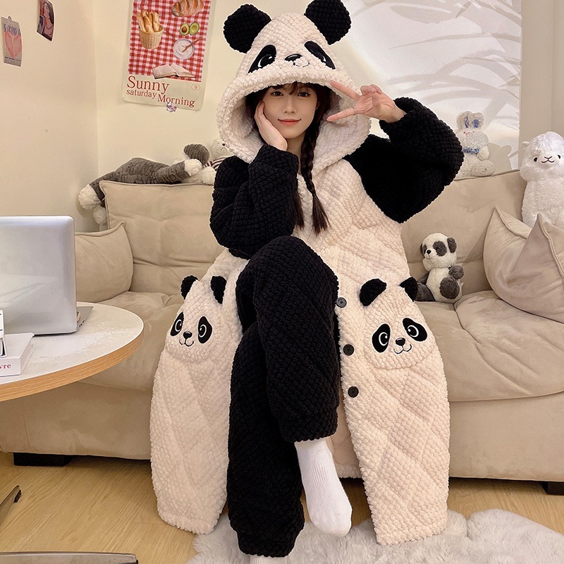 新しい冬の寝衣の女性は綿を挟んだ秋冬のサンゴのパジャマ恐竜のかわいい家庭服を厚くした 新しい冬の寝衣の女性は綿を挟んだ秋冬のサンゴのパジャマ恐竜のかわいい家庭服を厚くした
